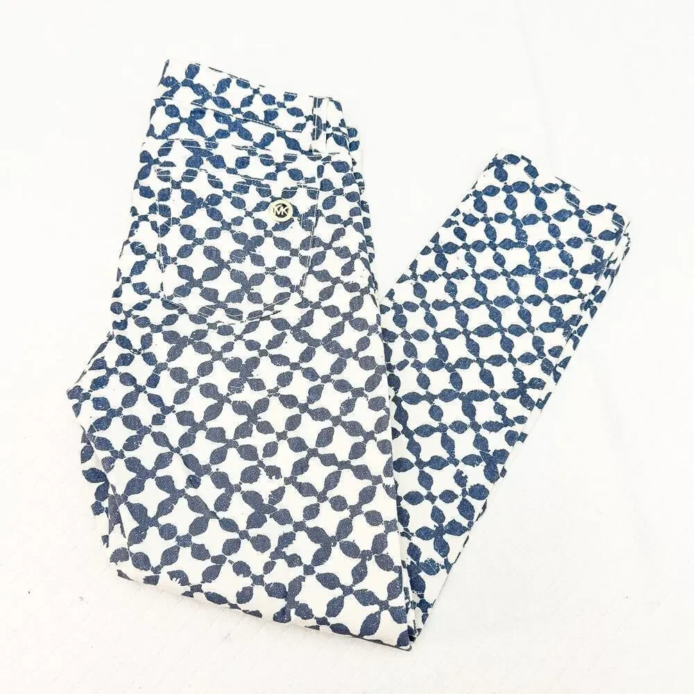 Michael Kors Skinny Jeans Cropped Blue Batik Pattened Denim Size 2